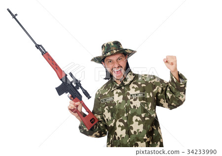 Soldier with weapons isolated on white Soldier with weapons isolated on white 34233990