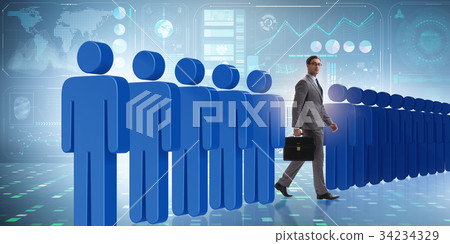 Standing out from crowd concept with businessman Standing out from crowd concept with businessman 34234329