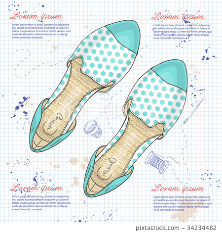 Fashion vector sketch womens shoes. 34234482