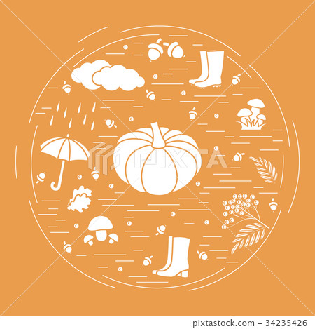 different autumn seasonal symbols arranged 34235426