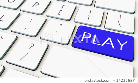 Close-up shot of computer keyboard and blue play 34235687