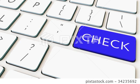 Close-up shot of computer keyboard and blue check 34235692