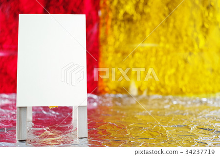 A-shaped signboard style whiteboard copy space Yellow and red agate aluminum foil background A-shaped signboard style whiteboard copy space Yellow and red agate aluminum foil background 34237719