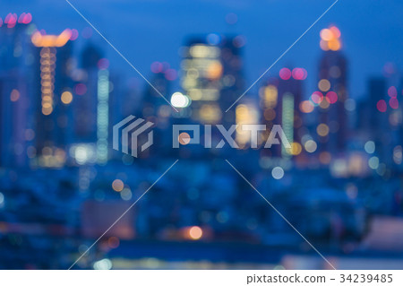 Blue twilight city downtown blurred bokeh light 34239485