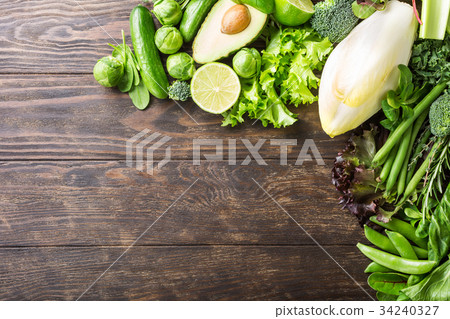 Background with assorted green vegetables 34240327