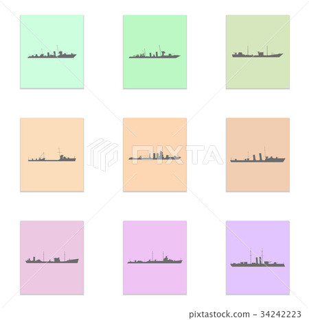 Ships set Vector black icon on color sticker Ships set Vector black icon on color sticker 34242223