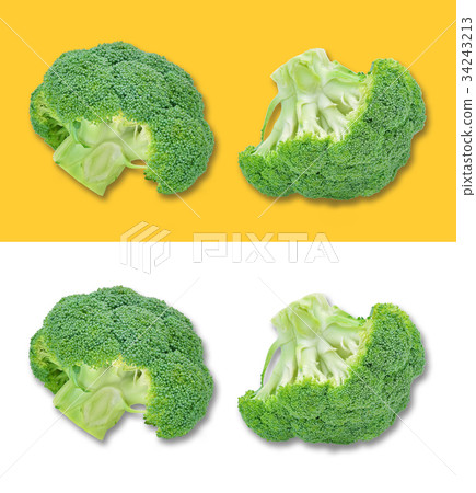 Top view of broccoli isolated on white and yellow  34243213