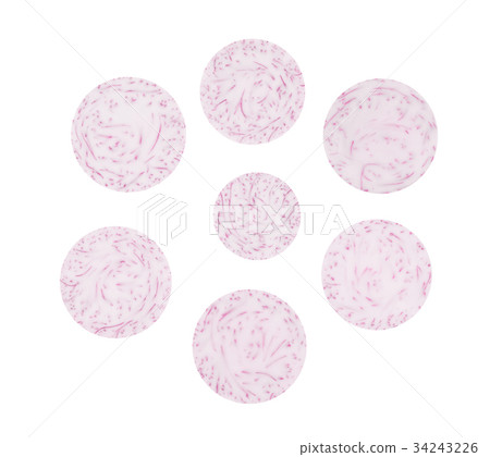 Slice of taro. top view. Flat lay Slice of taro. top view. Flat lay 34243226