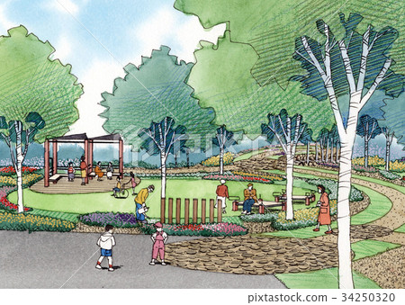 人們在公園裡玩耍兒童城市景觀城市形象家庭婦女 34250320