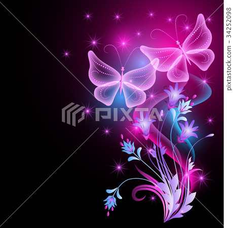 Flowers ornament, stars and magic butterflies 34252098