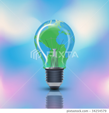 Light bulb with globe map green energy environment 34254579