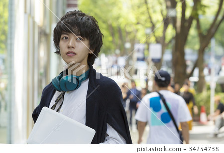 東京原宿表參道男子與筆記本電腦 34254738