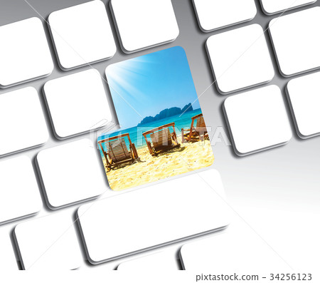 Travel Vacation Concept on Blue Button Keyboard 34256123