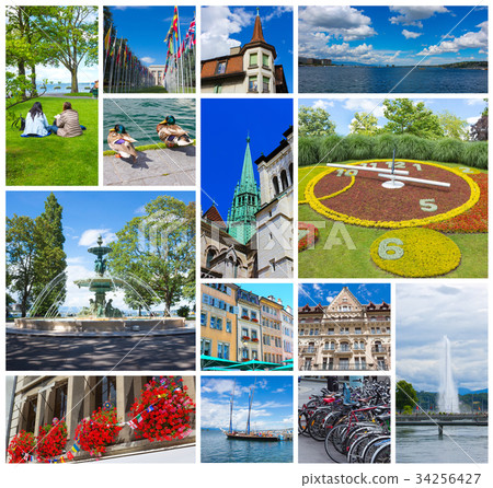 The collage from images of Geneva, Switzerland 34256427