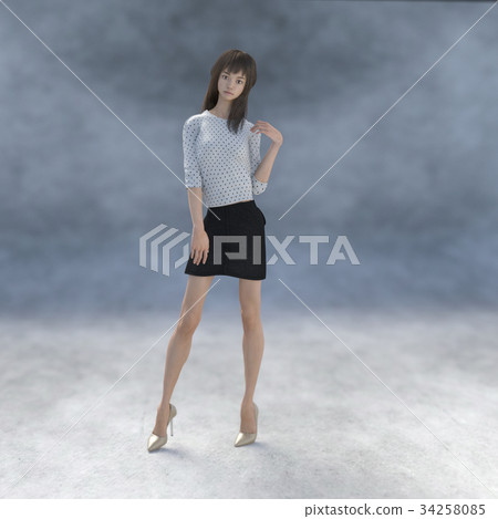 A woman with beautiful legs to pose perming3DCG Illustration material 34258085