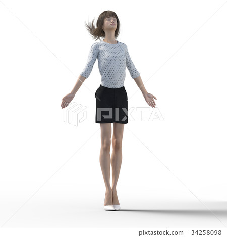 A woman with beautiful legs to pose perming3DCG Illustration material 34258098