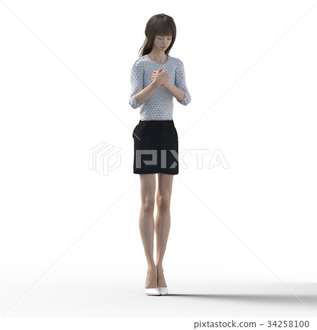 A woman with beautiful legs to pose perming3DCG Illustration material 34258100