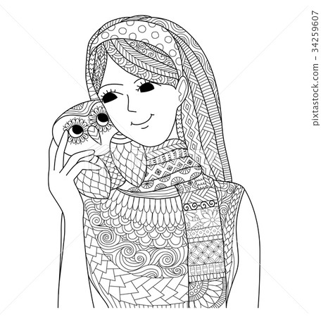 Pretty girl with owl 34259607