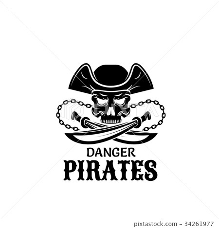 Pirate skull in captain hat with sword icon design - Stock Illustration ...