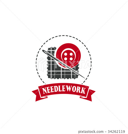 Needle and button badge for tailor shop design - Stock Illustration ...