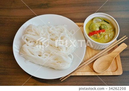 Thai food, Khanomchim (Thai noodles) and green curry Thai food, Khanomchim (Thai noodles) and green curry 34262208
