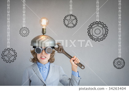 Child with toy virtual reality headset 34263404