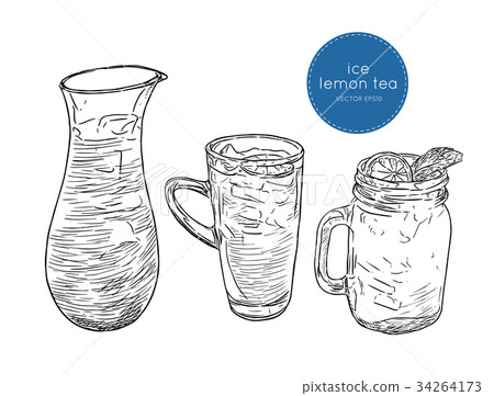 set of iced lemon mint tea , sketch vector. set of iced lemon mint tea , sketch vector. 34264173