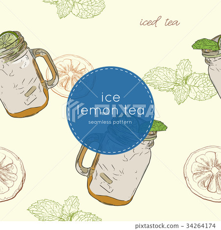 set of iced lemon mint tea , seamless pattern. 34264174
