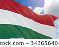 3D rendering of Hungary flag waving on blue sky 34265640
