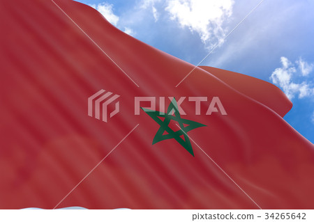 3D rendering of Morocco flag waving on blue sky 3D rendering of Morocco flag waving on blue sky 34265642