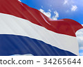 3D rendering of Netherlands flag waving on sky 34265644