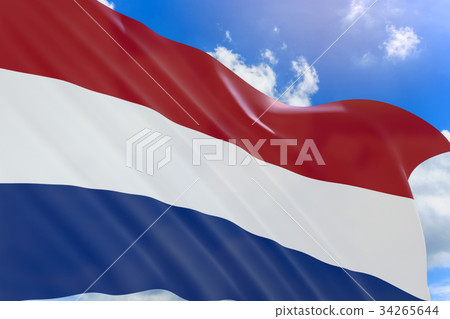 3D rendering of Netherlands flag waving on sky 3D rendering of Netherlands flag waving on sky 34265644