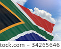 3D rendering of South Africa flag waving on sky 34265646