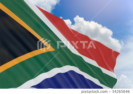 3D rendering of South Africa flag waving on sky 3D rendering of South Africa flag waving on sky 34265646
