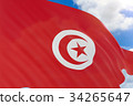 3D rendering of Tunisia flag waving on blue sky 34265647