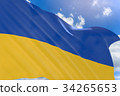3D rendering of Ukraine flag waving on blue sky 34265653