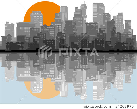Abstract illustration of big city at sunrise. Abstract illustration of big city at sunrise. 34265976
