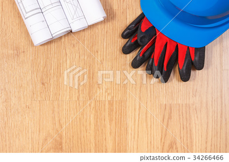 electrical drawings, protective helmet and gloves 34266466