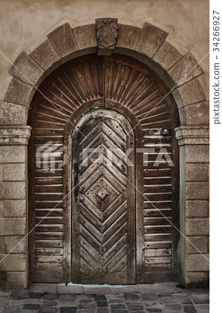 Old wooden door from plank, vintage style 34266927
