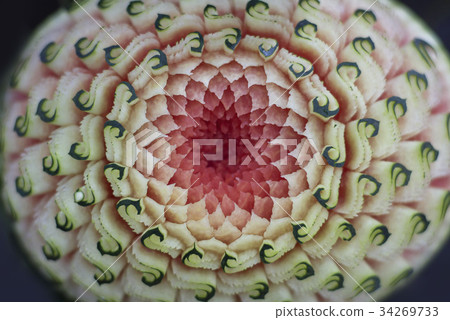 Thai fruit carving on a watermelon Thai fruit carving on a watermelon 34269733