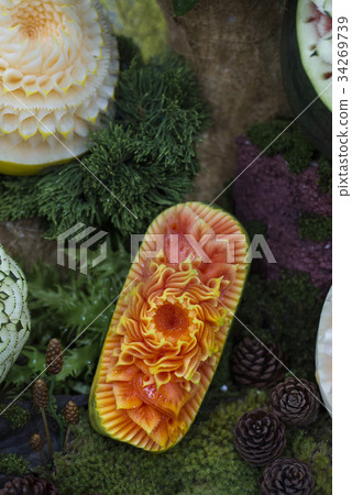 Thai fruit carving on Papaya and other fruits 34269739
