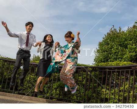 Women and their families wearing kimono Women and their families wearing kimono 34270430