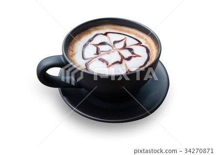 hot coffee with foam milk art isolated on white 34270871