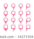 Flat pink color map pin sign location icon 34271504