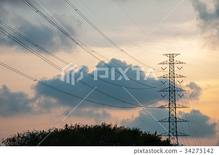 Power Pole at sunset time on sky. Power Pole at sunset time on sky. 34273142