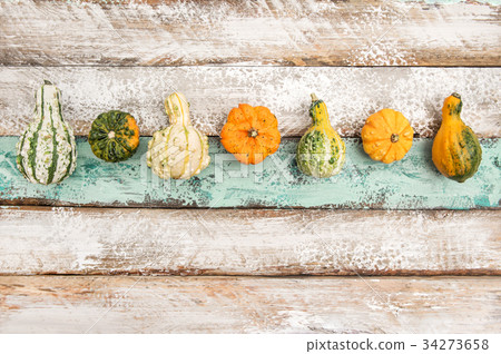 Autumn Pumpkin Wooden Background Harvest  34273658