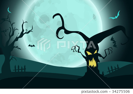 Halloween background with horror scary tree on Halloween background with horror scary tree on 34275506