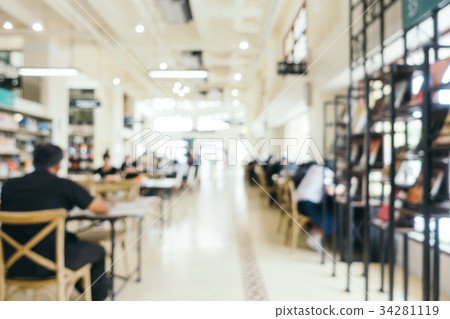 Abstract blur and defocused bookshelf in library 34281119