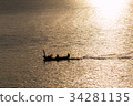 Boat and sunset on the sea background. 34281135
