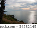 Grass and Sunset on the sea and sky background. 34282145